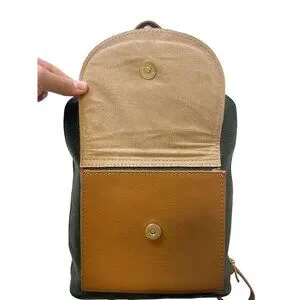 Divina Ferenze Two-Tone Green & Brown Faux Leather Backpack w/Magnetic Snap Pock Divina Ferenze Two-Tone Green & Brown Faux Leather Backpack  main image 3